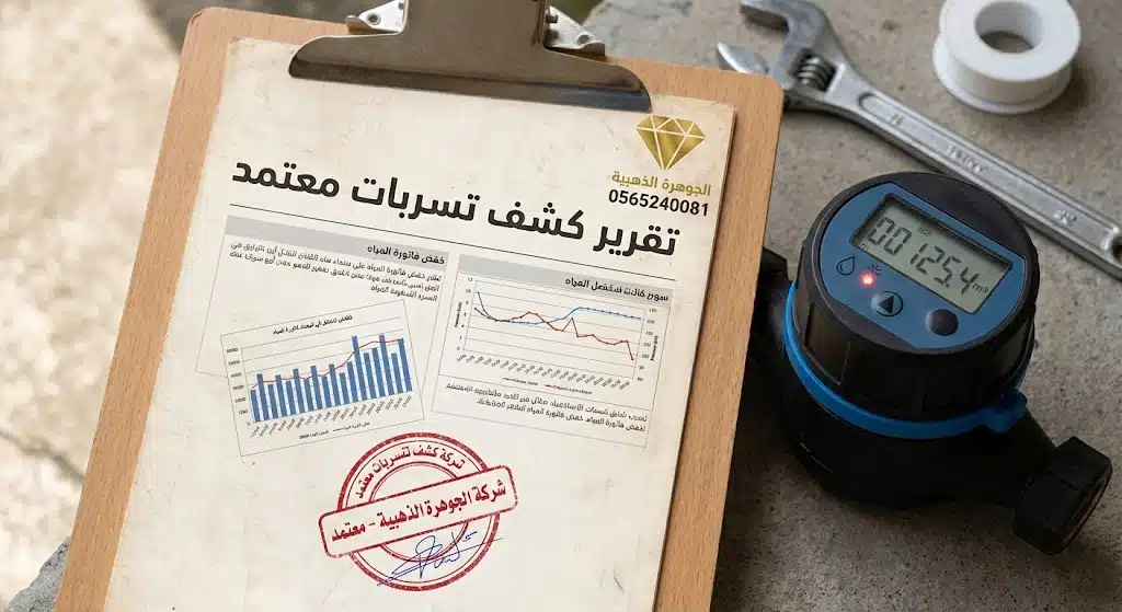 نموذج تقرير كشف تسربات مياه معتمد لتقديمه لشركة المياه الوطنية لخفض الفاتورة في جدة.